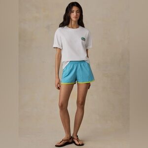 Faherty Aqua Athletic Shorts with Yellow Trim